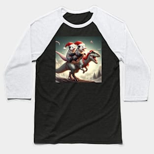 Two Santa opossums on an adventurous dinosaur trex ride Baseball T-Shirt